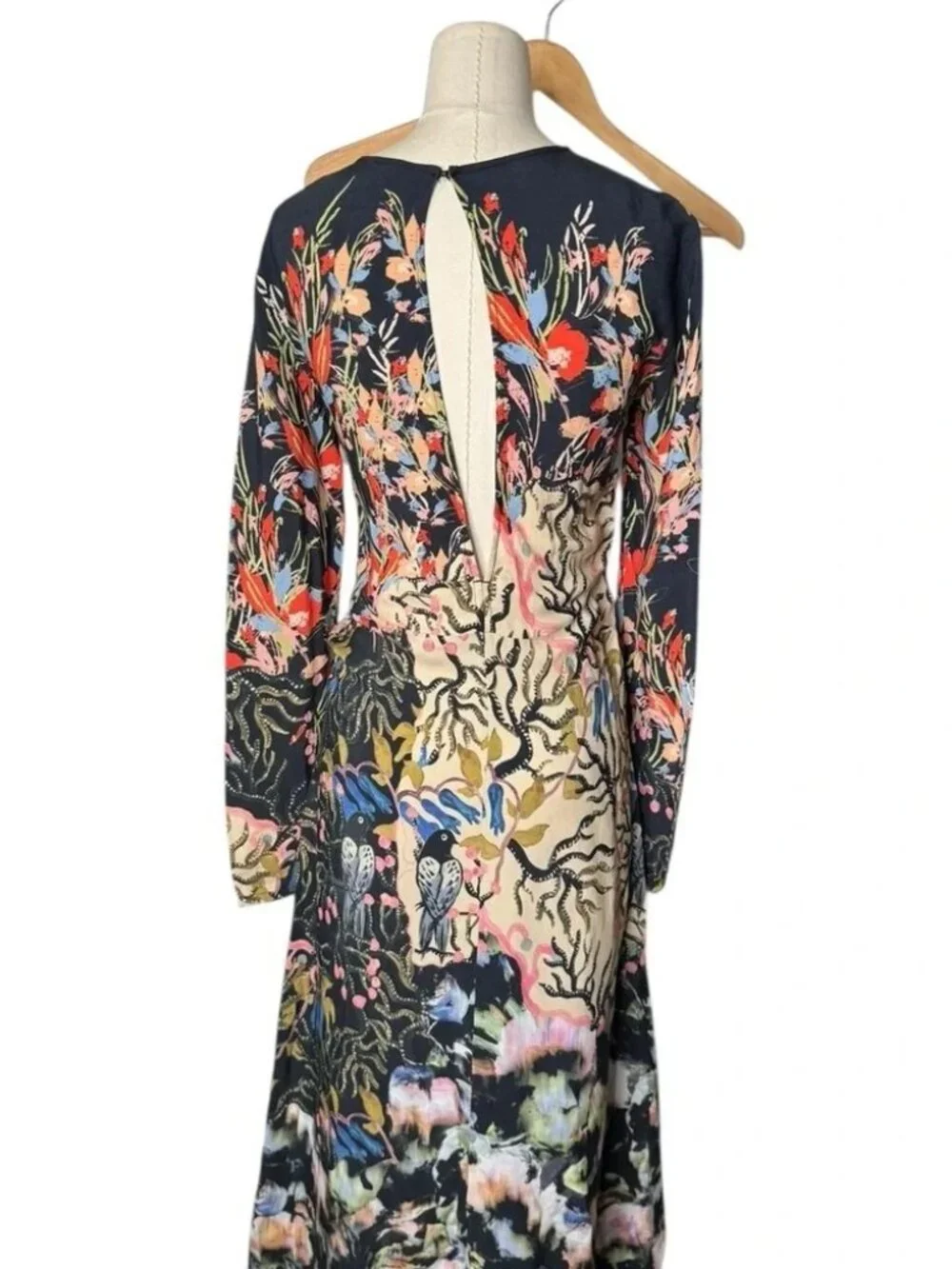 H&M Long Sleeve Printed Midi Dress – Bold Artistic Floral Print – Elegant Sz 2 - Picture 4 of 8